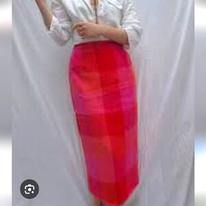 Talbots 100% Linen Pencil Straight Midi Skirt Lined Plaid Size 16